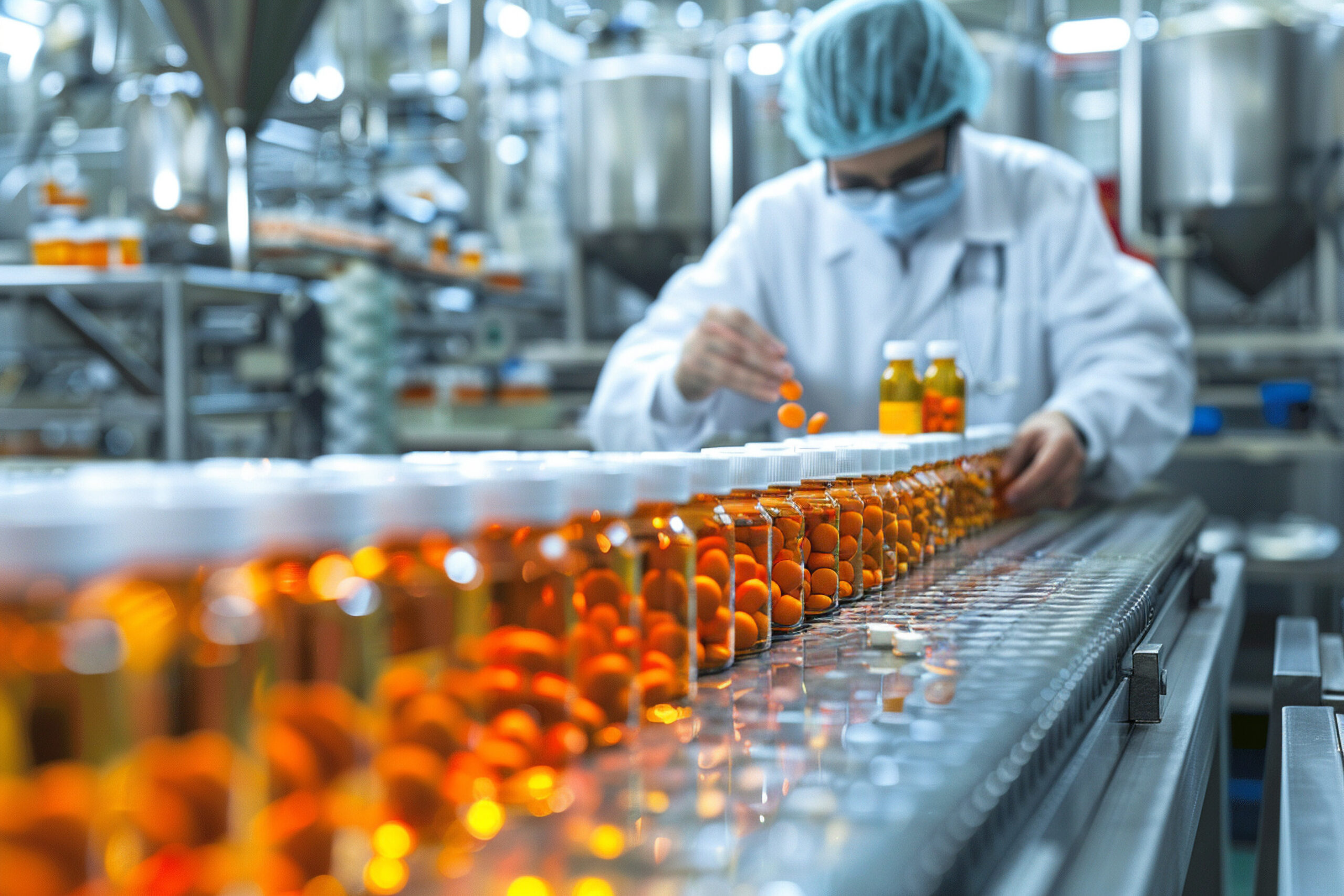 Dietary supplement experts are inspecting the quality of dietary supplement production for a new option for health care and maintenance, in a clean and modern production facility, Realistic Photo --ar 3:2 Job ID: e8040bd9-b03f-4771-9b5f-8a9190513a9a